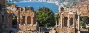 Ancient greek amphitheatre in Taormina city, Sicily island, Italy
